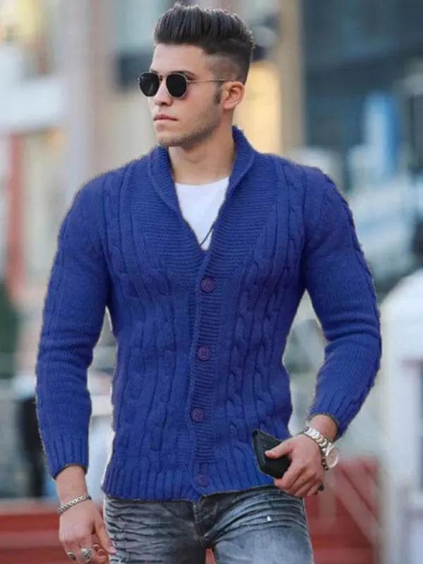 Sleek Slim Fit Men's Knitted Cardigan - Cozy Solid Color Autumn-Winter Essential - MENLL